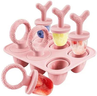 Productafbeelding van IJsvorm voor baby's, 6 x 17 ml, mini-siliconen vorm voor ijslolly's, BPA-vrij, ideaal voor fruitpuree en moedermelk, roze