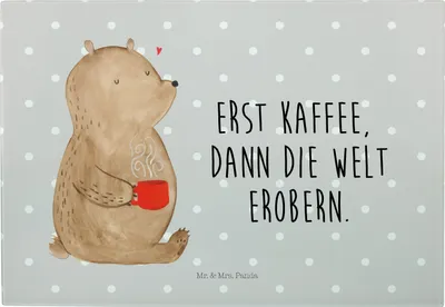 Produktbild von Mr. & Mrs. Panda Schneidebrett Bär Kaffee - Grau Pastell - Geschenk, Vesperplatte, Servierplatte, Coffee, Guten Morgen, Glas Schneideplatte, Motivation, Teddy, Hackbrett