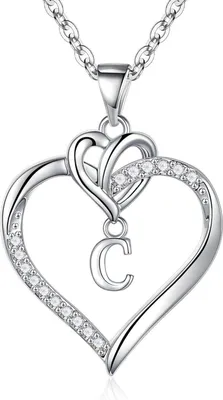 Produktbild von TINGN Herz Initialen Halskette 14K Gold Vergoldet Zirkonia Damen-Kette Silber