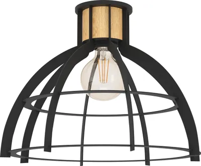 Produktbild von EGLO Deckenlampe Stillington, Deckenleuchte aus Holz und Stahl in schwarz, Wohnzimmerlampe im Vintage und Retro Design, Lampe, E27 Fassung, Ø 42 cm