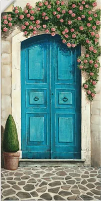 Produktbild von ARTland Wandbild, selbstklebend Blaue Tür mit Kletterrosen Größe: 50x100 cm