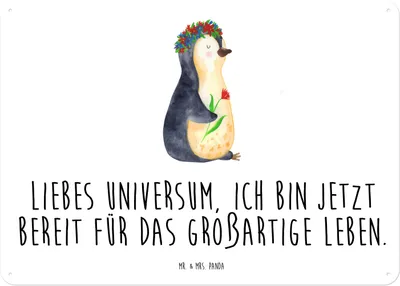 Produktbild von Mr. & Mrs. Panda tafel Pinguin Blumen DIN A4 - Weiß - Geschenk, Ziele, Türschild, Magnetschild, Lebenslust, Schild, Wandbild, Positiv, Blechschild, Universum