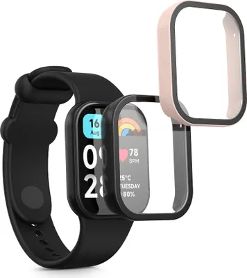 Produktbild von kwmobile 2x Cover kompatibel mit Xiaomi Smart Band 8 Pro / Smart Band 9 Pro Hülle - Fullbody Fitnesstracker Case Set aus Glas - Schwarz Altrosa