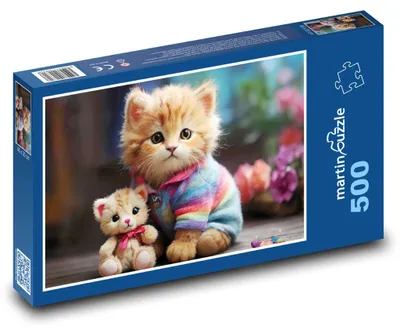 Produktbild von Puzzle 500 Kätzchen mit einem bunten Spielzeug - martinpuzzle
