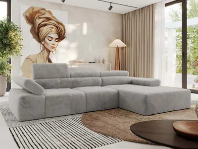 Produktbild von MKS MEBLE L-form Ecksofa RILASSO mit Relax-Funktion, verstellbare Kopfstützen - Hellgrau Plüsch - Rechts