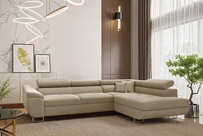 Produktbild von Ecksofa Schlafsofa Sofa CARMELO in Stoff Nova Beige Ottomane Rechts