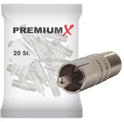 Produktbild von PremiumX 20x Cinch Stecker Koaxial Video SAT Adapter auf F-Buchse Kupplung