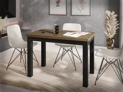 Produktbild von Rechteckiger Esstisch 100 x 60 cm – Platzsparender Küchentisch in Skandi & Loft Stil – Schwarze Massivholzbeine – für Küche, Wohnzimmer oder Büro – Eiche Braun Rustikal