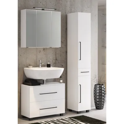 Produktbild von Badmöbel Set MANLY-03 in weiß 70 cm 3-Teilig inkl. LED-Spiegelschrank