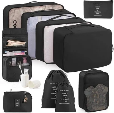Produktbild von Famanu Packing Cubes 11-teilig, Kofferorganizer, leicht, wasserdicht, platzsparend, schwarz