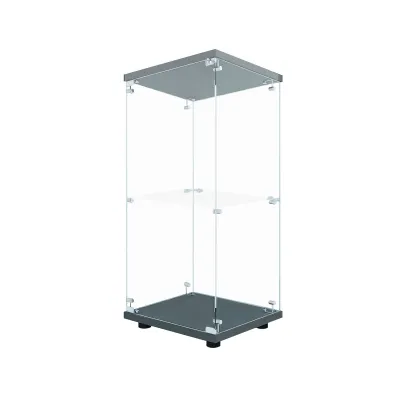 Obrázok produktu pre Sklenená skrinka s 2 policami, LED osvetlením a dvierkami, 86 x 40 x 36 cm, čierna
