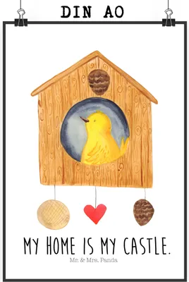 Produktbild von Mr. & Mrs. Panda Bild Vogel Haus DIN A0 - Weiß - Geschenk, Deko, Castle, Wandbild, wanddeko, Zuhause, drucke, Plakat, Home Sweet Home, Wohnung, Lustige Sprüche, Nest