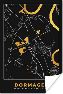 Produktbild von MuchoWow® Poster Stadtplan - Deutschland - Gold - Dormagen - Karte 40x60 cm - Plakate für die Wand - Poster Babyzimmer