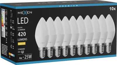 Zdjęcie produktu dla Mexen Nova 10x żarówka LED E14, C37, 4W, Ciepła - 3000K, 420 lm - L102-E14-0430-01x10
