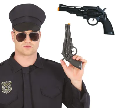 Image de Revolver de Police Noir Accessoires de Carnaval Costume Jouet Fête Détails amusants Accessoire Simulation Carnaval, Couleur : Noir
