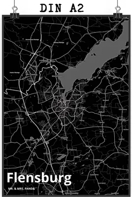 Produktbild von Mr. & Mrs. Panda Bild Flensburg DIN A2 - Geschenk, Plakat, Stadt Dorf Karte Landkarte Map Stadtplan, Wandbild, wanddeko, wandkunst, drucke
