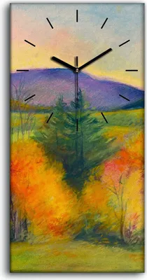 Produktbild von Leinwand Wanduhr Wandkunst Uhr Geräuschlos 30x60 Berg Landschaft im Herbst - schwarze Hände
