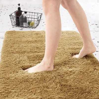 Imagen del producto de Alfombra Famanu Badmatte, antideslizante, lavable, suave, con pelo largo, 70 x 120 cm, color beige