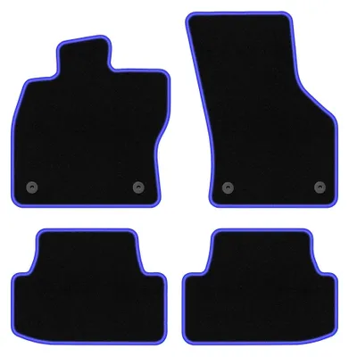 Zdjęcie produktu dla Dywaniki samochodowe welurowe CARLUX-BLUE do: Volkswagen Golf VII (2012-, alltrack, hatchback, kombi, variant) czarne z niebieskim obszyciem, z mocowaniami