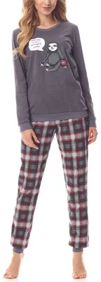 Produktbild von Merry Style Damen Schlafanzug Damen Schlafanzug Zweiteiler lang Pyjama Langarm Lange Hose mit Muster MS10-167 (Dunkelmelange Burgund, S)