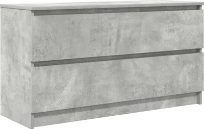 A front view of a concrete-effect dresser with two drawers.