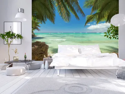 Produktbild von Vlies Fototapete Palmen 350x256 cm Tapeten Wandtapete XXL Natur Meer Tropen Landschaft c-A-0055-a-a