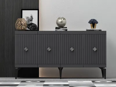 Image de Skye Decor, Midas - Anthracite, Argent, Console, Anthracite, PANNEAUX DE PARTICULES 100 % MÉLAMINÉS, 150 x 40 x 79 cm