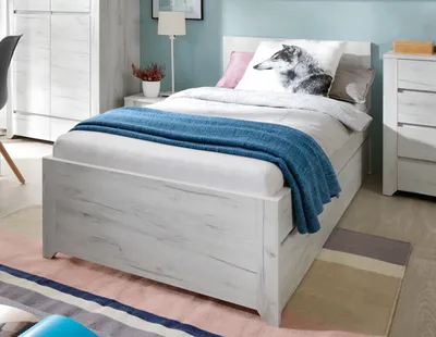 Produktbild von Bett mit Ausziehfunktion Jugendbett mit Bettschublade weißeiche 90x200cm