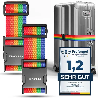 Produktbild von Kofferzubehör Kofferbanden Set von 2, verstellbar, reißfestes Material, mit Namensschildern, für sicheres