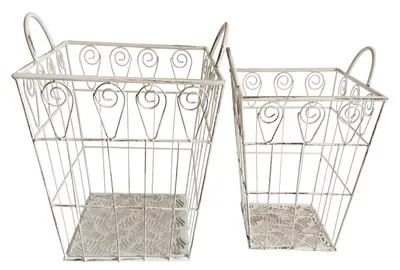Image de Panier en métal 2 pièces blanc antique
