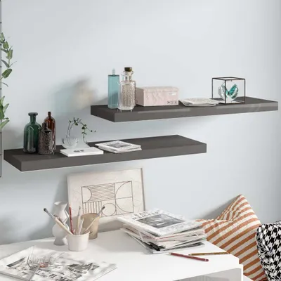 Produktbild von "im " Schweberegale 2 Stk. Hochglanz-Grau 80x23,5x3,8 cm MDF - Wandregale CC9915