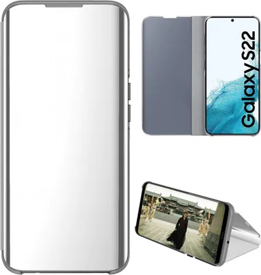 Produktbild von Samsung Galaxy S22 5G Hülle, lichtdurchlässigen Spiegel Abdeckung, Klappetui Kunstleder Schutzhülle mit Standfunktion Silber