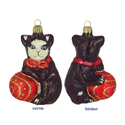 Produktbild von Haberland Christbaumschmuck,-kugel - Kätzchen mit Ball schwarz eislack 10 cm