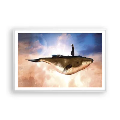 Produktbild von Gerahmtes Poster - Weißer Rahmen - Wal Frau Himmel - 91,5x61 cm - Wand Bild - Wanddeko - Wandbilder - Kunstposter - Wandposter - Bilderrahmen - Bilder - Kunstdruck - Wanddekoration - P2WAA91x61-5040