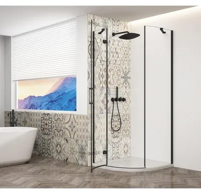 Productafbeelding van TRINITY BLACK Douchecabine, kwartcirkel, 900x900mm, helder glas, links