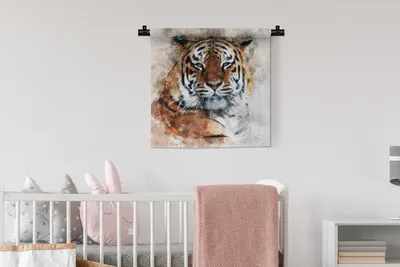 Produktbild von MuchoWow® Wandteppich Wandbehang Tiger - Gemälde - Orange 60x60 cm Tapisserie Dekoration Wandtuch - Dekorationen - Wand Decke