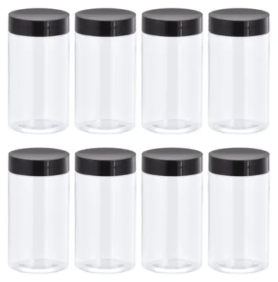 12 runde Plastikgläser 250 ml mit schwarzem Deckel, klar