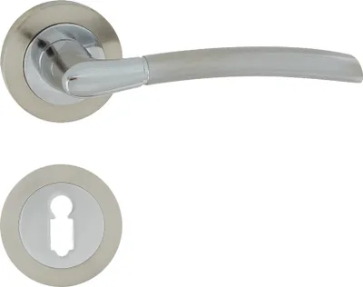 A door handle set with a round rosette, shown against a white background.