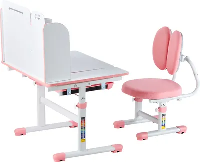Produktbild von SucceBuy Kinder-Arbeitsstuhl und Schreibtisch, höhenverstellbar, mit Bücherregal und Schublade, Rosa