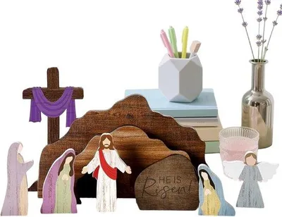 Produktbild von Famanu Holzkrippe - Religiöses Ornament - 9-teiliges Set - 194x48x48 cm - Mehrfarbig