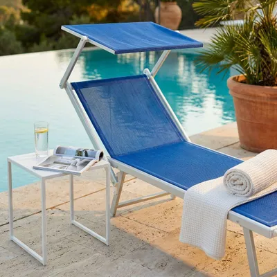 Immagine prodotto di Milani Home - lettino prendisole, alluminio, pieghevole con tettuccio, blu melange