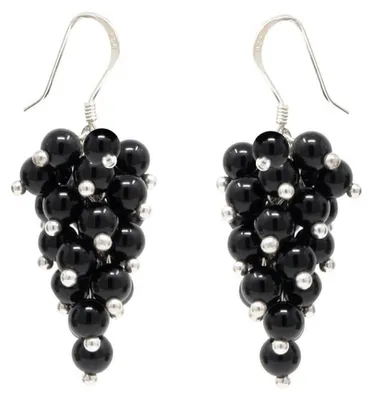 Image de Boucles d'oreilles pendantes en onyx noir, diamètre 4 mm, en argent 925, bijoux pour femmes