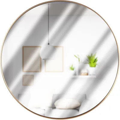 Zdjęcie produktu dla Eleganckie okrągłe lustro ścienne ze złotą ramą