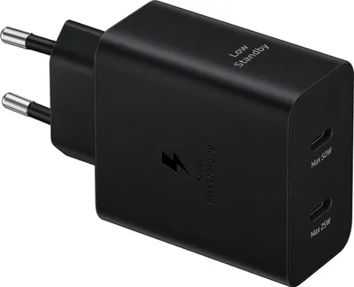 Productafbeelding van Samsung Galaxy Snellader met twee USB-C poorten - Inclusief USB-C kabel - 50 Watt - Zwart