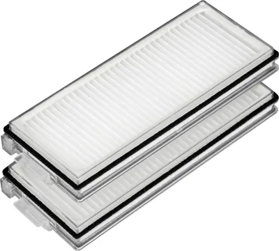 Two white filters stacked on top of each other, with black rubber seals around the edges.