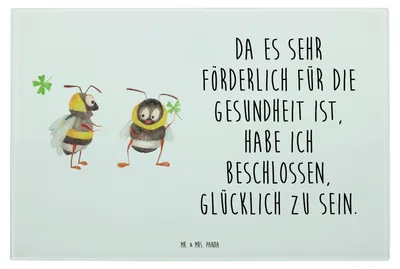 Produktbild von Mr. & Mrs. Panda Glasbrettchen Hummeln Kleeblatt - Weiß - Geschenk, schneidbrett, Hummel, Schneidebrett Aus Glas, glücklich sein, Glasbrett, Spruch schön, Biene, Fröhlich