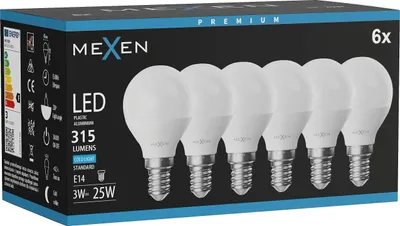 Produktbild von Mexen Nova 6x LED-Glühbirne E14, G45, 3W, Kalt - 6500K, 315 lm - L101-E14-0365-01x06