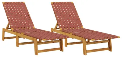 Immagine prodotto di Lettini prendisole 2 pz. Legno massiccio rosso di acacia e tessuto