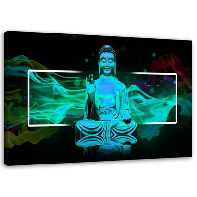 Produktbild von Leinwandbild meditierende buddha-figur - blau 120x80 cm Feeby blau wandbild bereit zum aufhängen