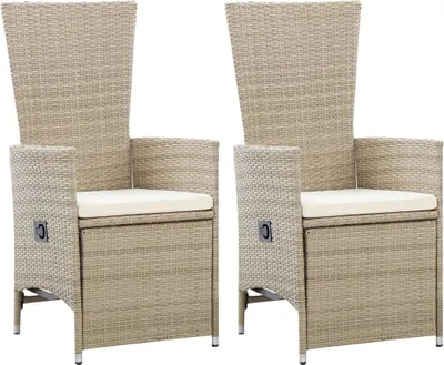 Zdjęcie produktu dla Rozkładane krzesła ogrodowe 2 szt., poduszki, rattan PE, beżowe